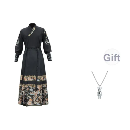 TUCANO Черный топ + Китайская юбка с узором "конское лицо" + Напульсник Мужские костюмы в стиле Тан