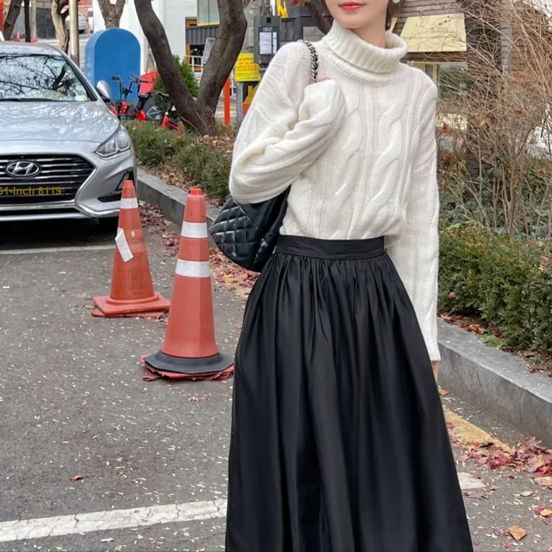 Fstudio Casual Long Skirts Women's Black-3