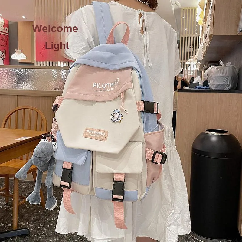 HCXK Canvas Backpack Women's Black/Burgundy/Cyan/Light Blue-18