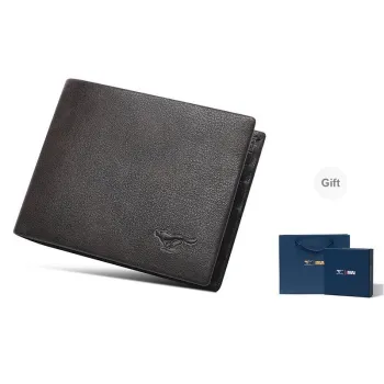 SEPTWOLVES Top Grain Cow Leather Wallets With Money Clip Men's Black