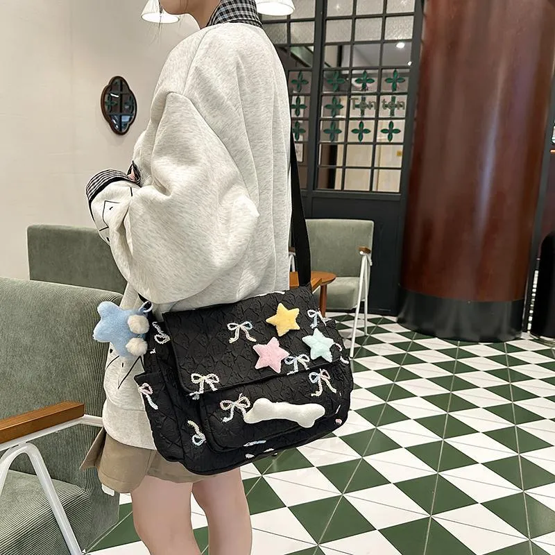 BAODIDAISHU Nylon One Shoulder Backpack, Crossbody Bag Women's White/Pink/Black/Blue-14