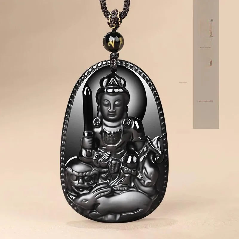 Stone On The Line Natural Obsidian Pendants Unisex-10