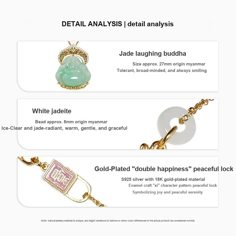 Long Fu Glutinous Jade S 925 Sterling Silver 18K Gold Plated Collarbone Chain Accessory Women's-5