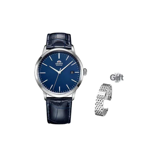 ORIENT Автоматический Механический Механизм Кожаный Ремешок Часы Мужские Синий Циферблат
