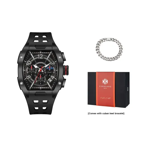 KUN HUANG Кварцевый механизм силиконовый ремешок мужские часы черный циферблат