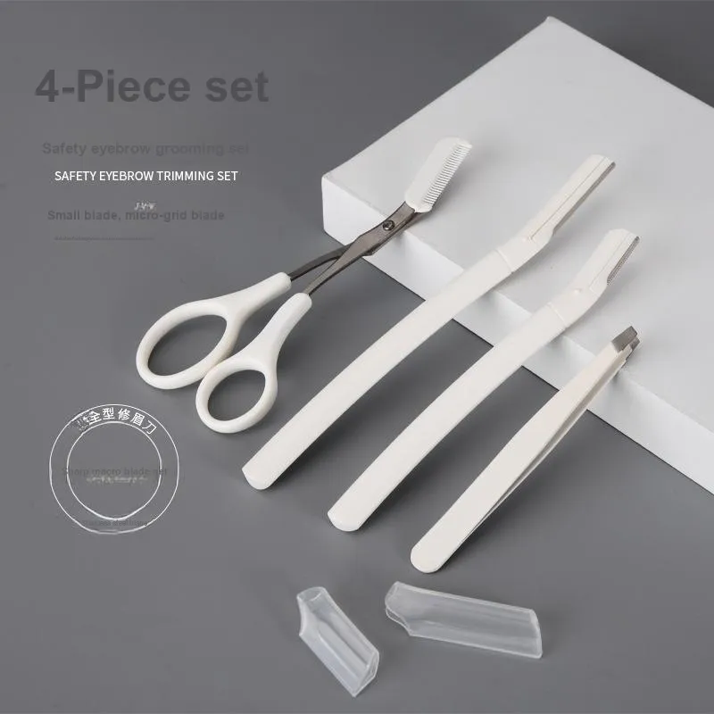 JINGLINGLONG Eyebrow Razor Clipper 4-Piece Set Protective Net Men's Women's Beginner Safety Shaving Blade-1