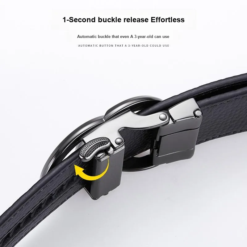 Jeccieziio Top Grain Cow Leather Automatic Buckle Belt Men's Gunmetal, Gold Width 3.5cm Gift Box Set-4