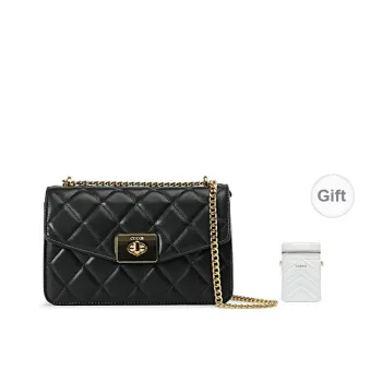 COOGI Cow Leather Small Square Bag Shoulder Bag, Crossbody Bag Medium Size Women's Black/Ecru/Khaki