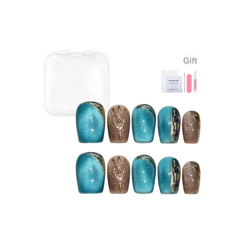 Yun Yue Joe Wesley Неон Кошачий глаз Magic Mirror Пудра Атмосфера Золотисто-синий False Nail Короткий LADDER 15mm