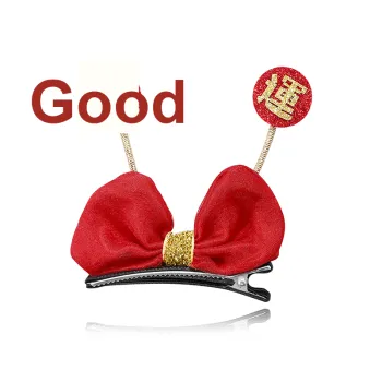HANYUDIE Red Bangs Clip Chinoiserie New Year's Pair Clip Quirky Hair Accessory Hair Clips Women's