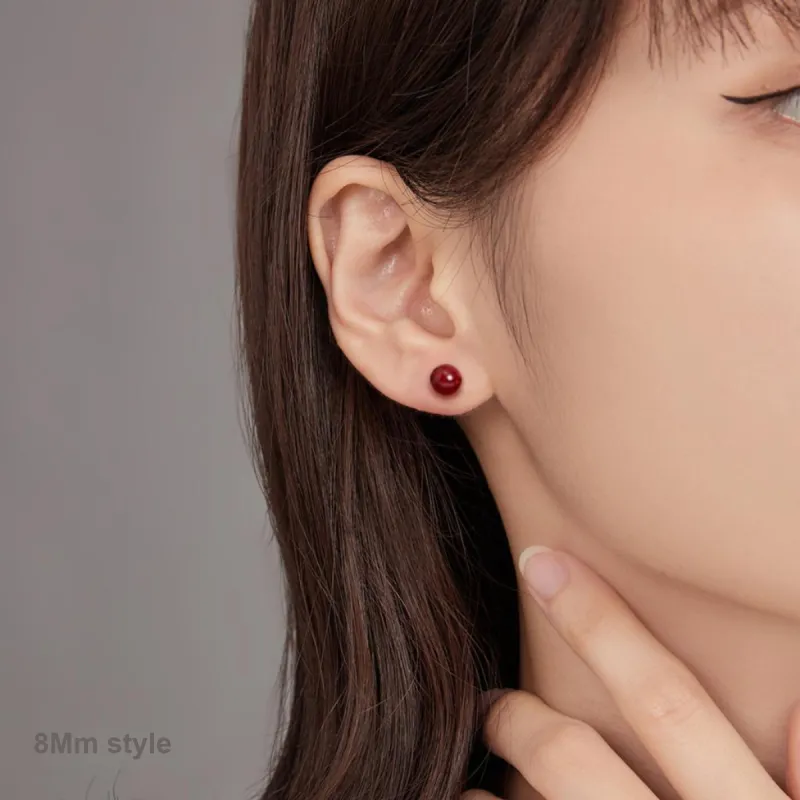 Cuiya Golden Building Cinnabar Stud Earrings Unisex-7