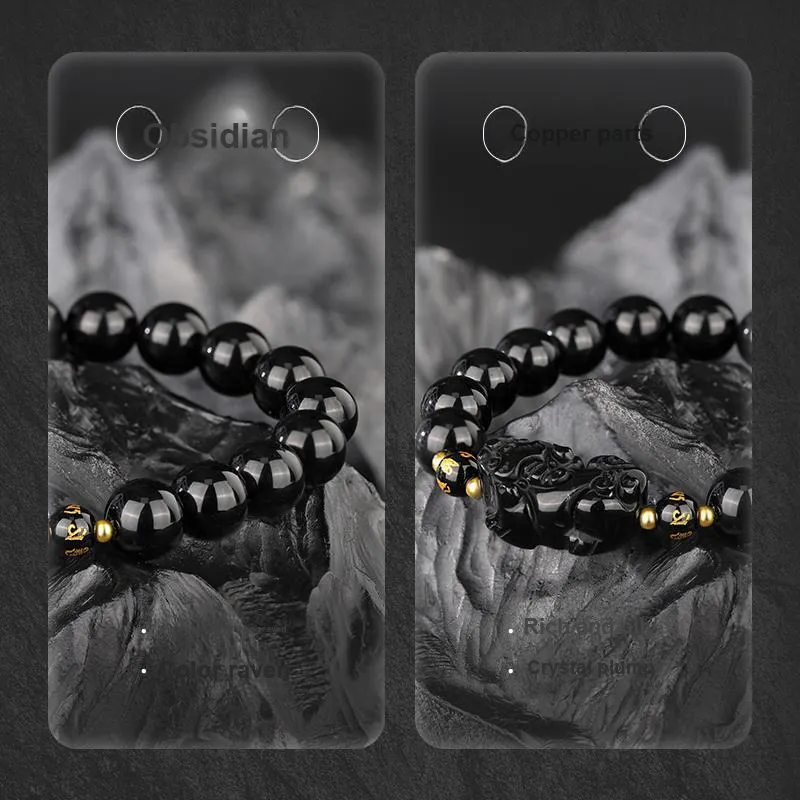 JINLIUFUJIXIANG Natural Obsidian Bracelets Unisex-3