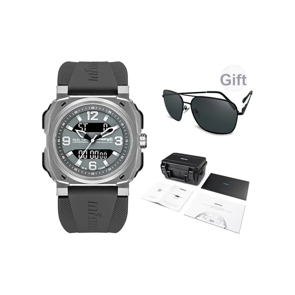 INFANTRY Hawkeye Black Warrior Double Eye Collection Электронный механизм Силиконовый ремешок Часы Мужские Серый циферблат