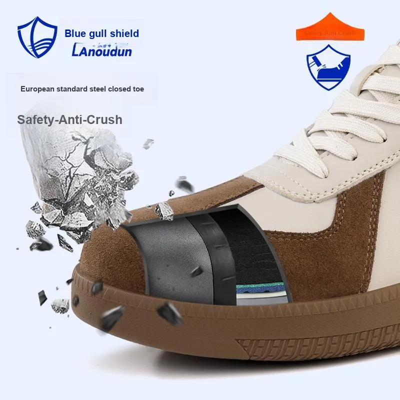 Blue Gull Shield Labor Shoes Trendy Brands Impact Resistant Low Top Outdoor Shoes Unisex White Brown-8