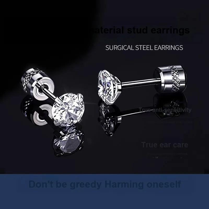 LNIEER Medical Titanium Steel Zirconia Stud Earrings Men's-21