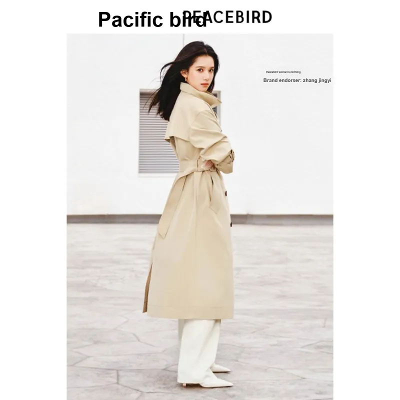 PEACEBIRD Trench Coat Women's Light Sand Khaki-5