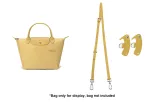 Yellow Silver-Tone Buckle Cow Leather Shoulder Strap 95-124cm[No Perforation]Set
