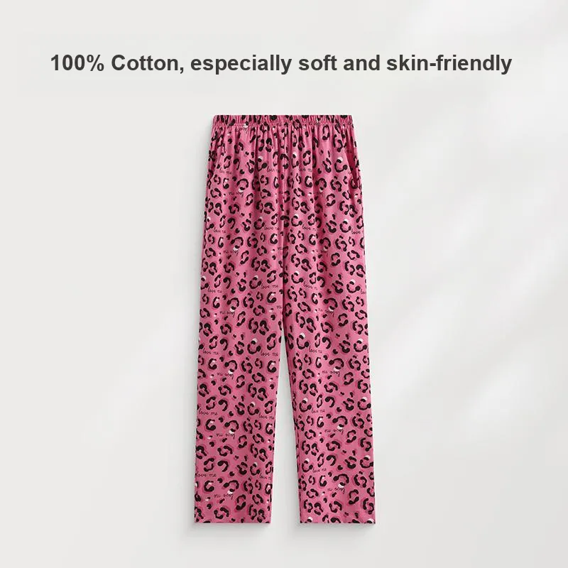 FENTENG Pajama Pants Women's Pink Leopard Print-1