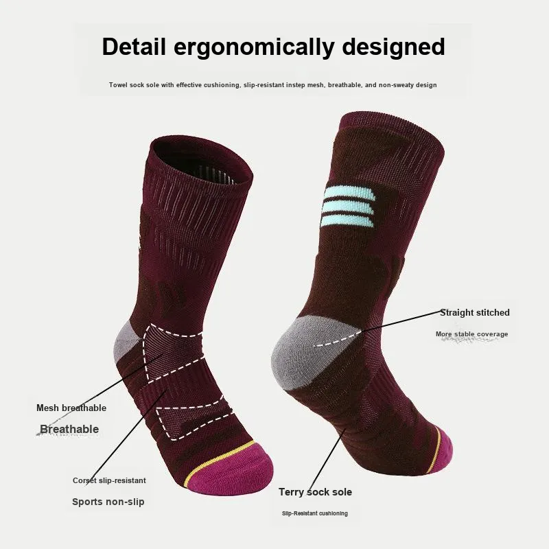 Vine Color Mid Calf Socks Unisex 3 Pack Red Brown-4
