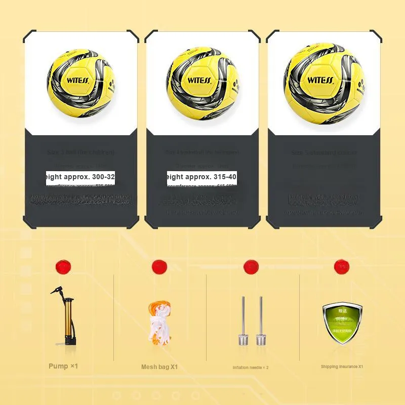 WITESS No. 3/4/5 Training Soccer PVC Machine Stitched Soccer Ball Unisex-50