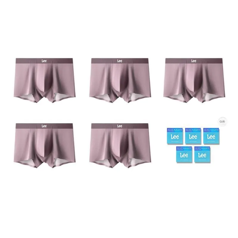 Lee Underpants Men's Lightweight Breathable Seamless Antibacterial High Rebound Boxer Shorts 5 Pack Gift Box Set-5