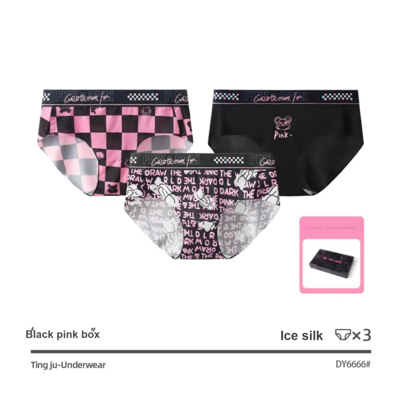 Qiao Ni Tong Underpants Women's Box 3 Pack Black Pink-1