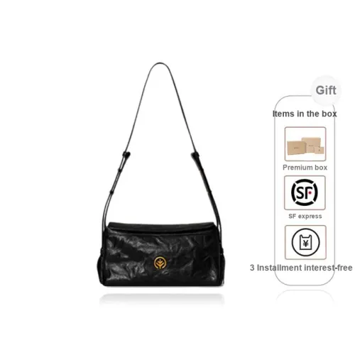 BAGTREE Top Grain Vegetable Tanned Cow Leather Tote Fall Winter Pillow Shoulder Bag Unisex Ebony Black