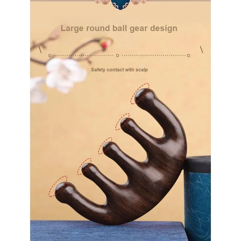 ZHENZI Acupoint Scalp Massage With Five Teeth Sandalwood Comb Follicle Unblocking Five Finger Meridian Scraping-3