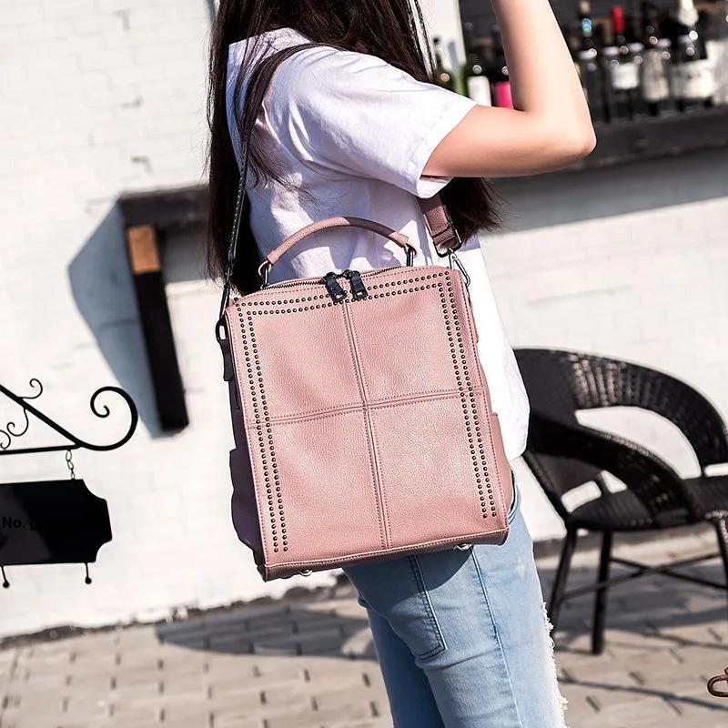 TTaG．baG Cow Leather Portable One Shoulder Backpack Regular Women's Gray/Pink/Black-7