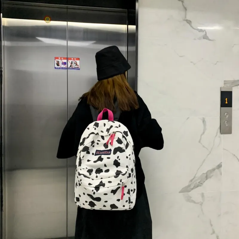 Meow In The Grass Canvas Backpack Women's Leopard Print/Milk Texture-10