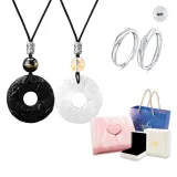 [Couple's (1 Pair)]Obsidian Black+White Chalcedony[Civokivo Dreamy Love]