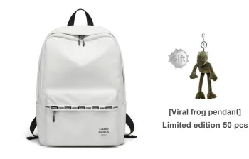 Land Gulls Nylon Fabric Backpack Medium Size Unisex White/Black