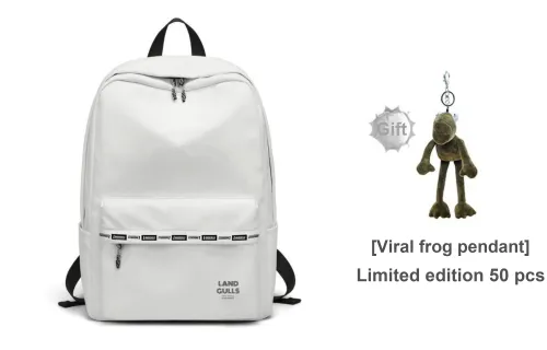 Land Gulls Nylon Fabric Backpack Medium Size Unisex White/Black