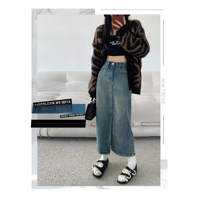XIANSINIAO Denim Long Skirt Women's-3