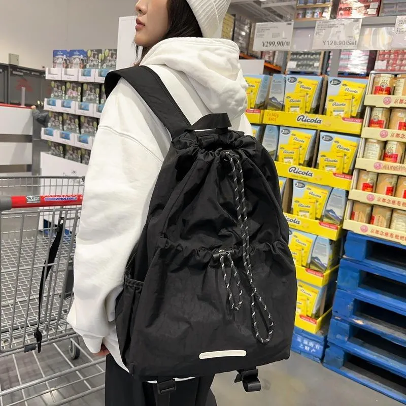 Huangmu Nylon Student Backpack Regular Unisex Black/Gray-1