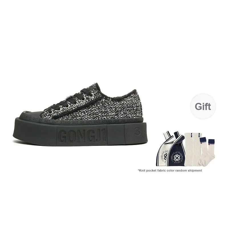 GONGJI Square Inches Skateboard Shoes Women's Mid Top Black