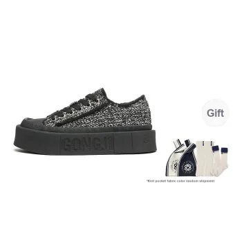 GONGJI Square Inches Skateboard Shoes Women's Mid Top Black