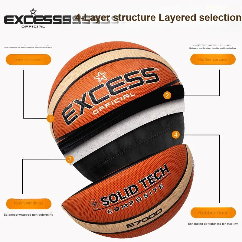 EXCESS B7000 PU Basketball Brown Size 7 Ball Competition Unisex-1