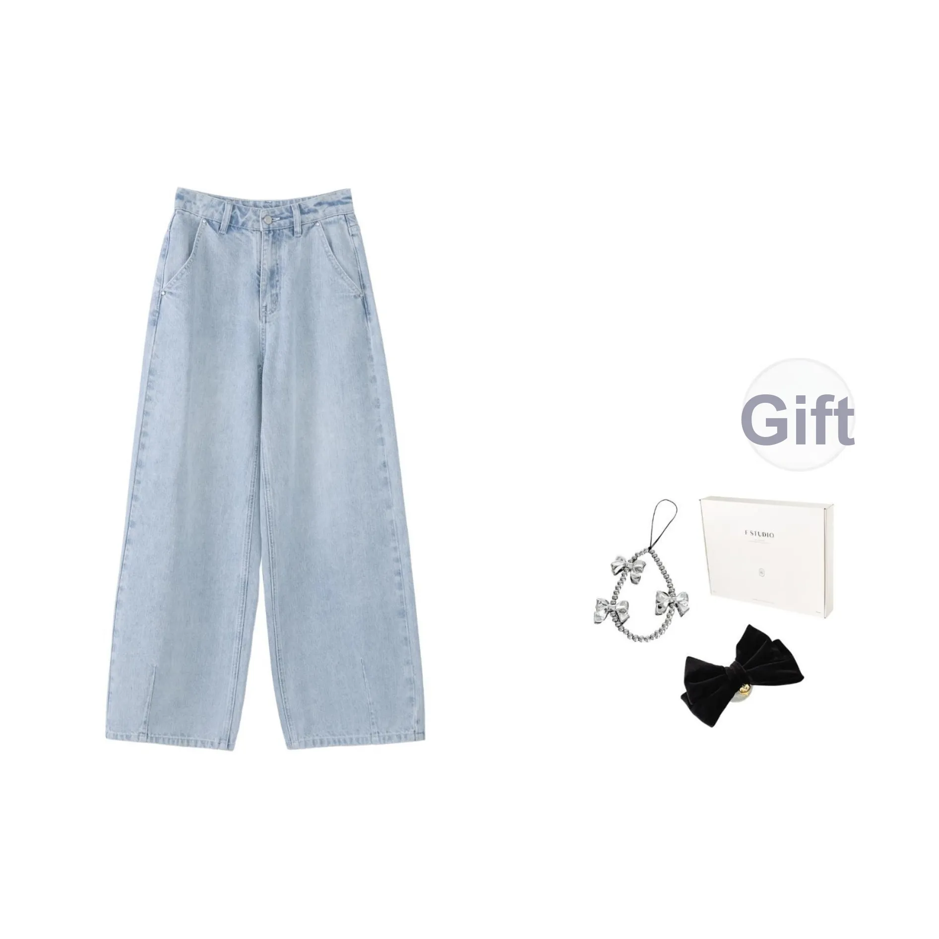 Fstudio Корейский стиль Светлый Тон Fashion Casual Прямой крой Джинсы Женские Синие