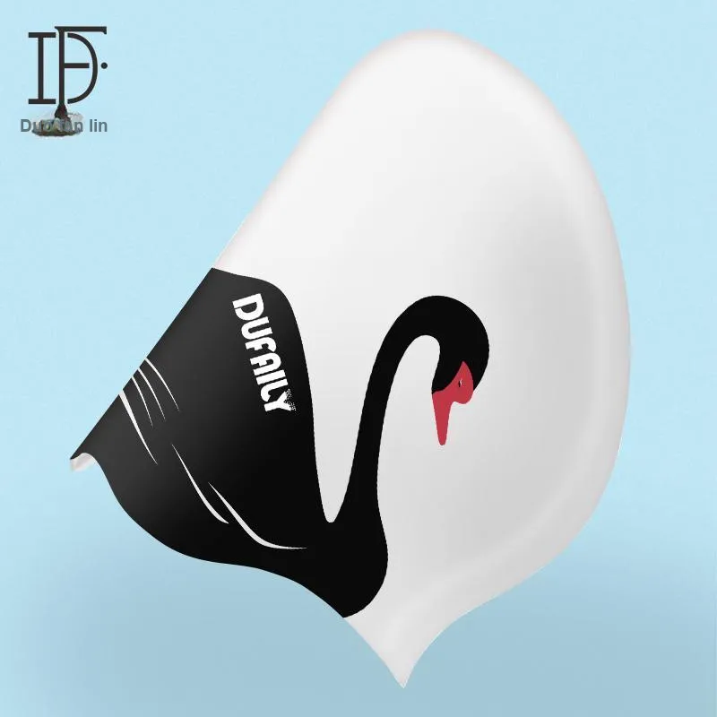 DUFAILY Swim Cap High-Rebound Silicone For Long Hair Women's 25CM - Alien Model Black Swan-1