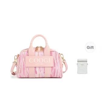 COOGI Synthetic Leather, Split Cow Leather Shoulder Bag, Crossbody Bag, Handbag Regular Women's Ecru/Pink