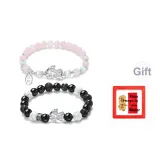 S999 Fine Silver Chinese Auspicious Animal Beaded Bracelet (Black+Pink)