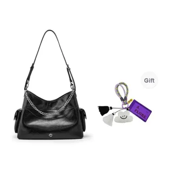 HE BAO BAO Cow Leather Shoulder Bag, Crossbody Bag Regular Women's Oil Painting Black/Oil Painting Brown