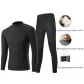 Thermal Underwear Tops+Long Johns Set (Black) Pure Cotton Skin-Friendly/3A Antibacterial/Windproof Mock Neck