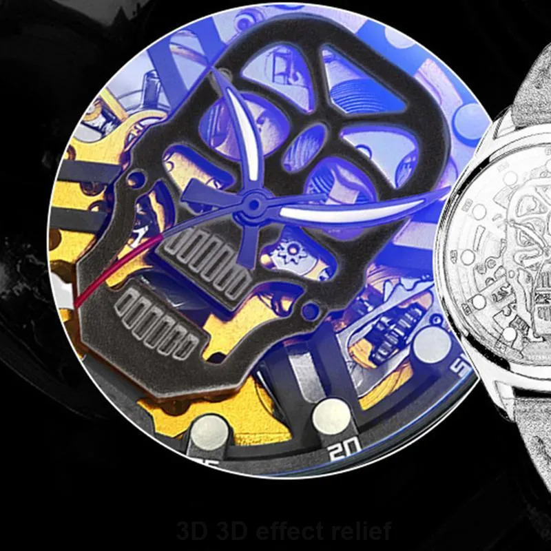 KANGOL Automatic Mechanical Movement Genuine Leather Strap Watch Men's Watches Cut-Out Dial K102 WZF186-BLACK-10