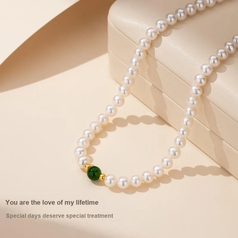 QLADY Pearl Gold Necklace Women's-3