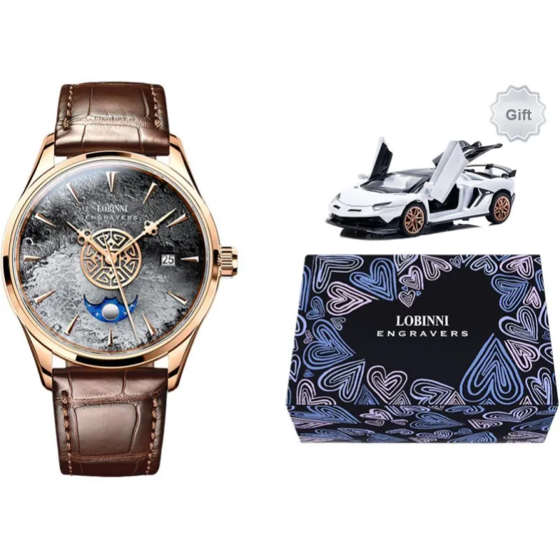 LOBINNI L Automatic Mechanical Movement Genuine Leather Strap Watch Men's Watches Blue Dial-11
