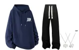 Navy Blue+Black Casual Pants K097 (Comes with Necklace)