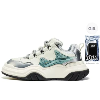 OGR Wave Rider Rebound Height Increasing Wear Resistant Slip Resistant Low Top Casual Shoes Unisex White Silver