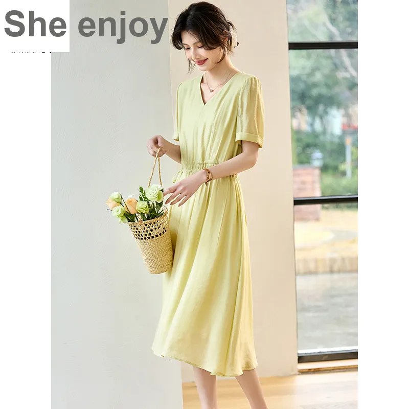 She Enjoys Short Sleeved Dress Women's Fennel Yellow-5